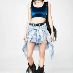 The Sugarpuss Collection Plush Velvet Crop Tank In Teal See Ya At The Festie!