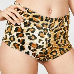 The Sugarpuss Collection Plush Velvet Highwaist Cheeky Shorts In Leopard