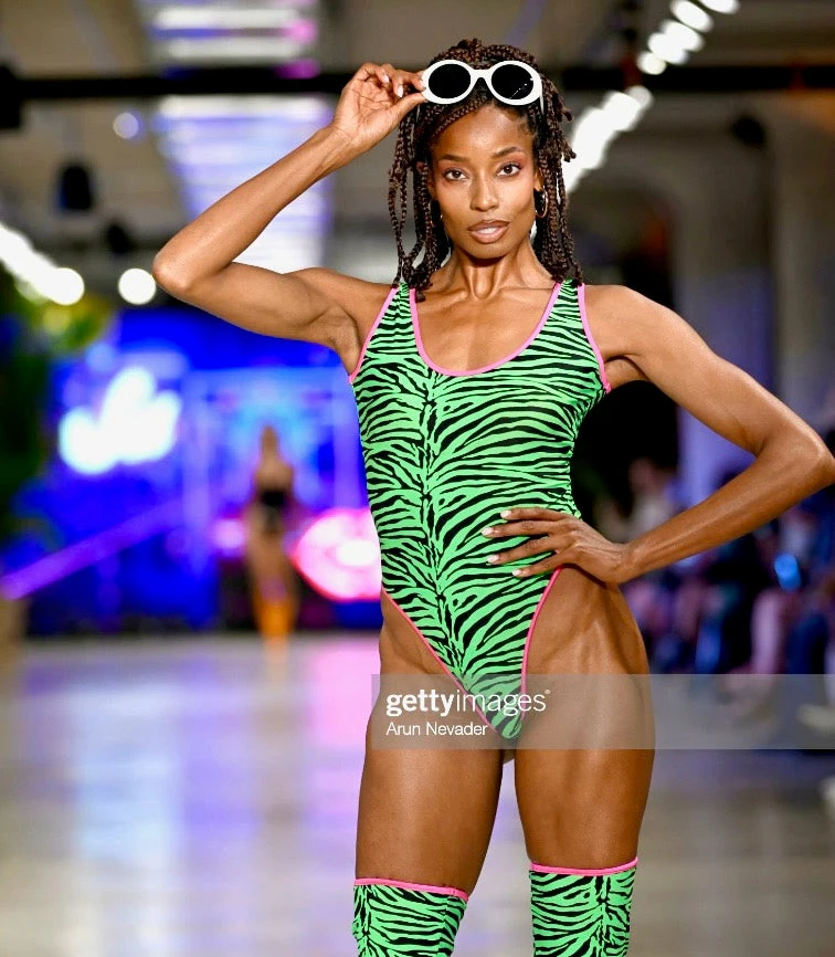 The Sugarpuss Collection Highcut Onepiece Swimsuit With Thong Back In Neon Green Zebra With Neon Pink Trim 2 The Sugarpuss Collection Highcut Onepiece Swimsuit With Thong Back In Neon Green Zebra With Neon Pink Trim
