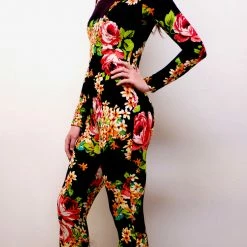 The Sugarpuss Collection Mona Lisa Vito Floral Catsuit With Zipper Back Costumes