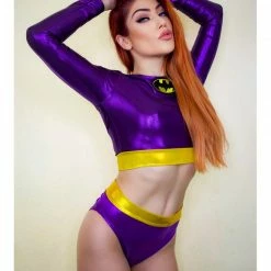 The Sugarpuss Collection Purple Bat Hero Costume Set With Long Sleeve Top With Highcut Bottoms