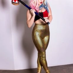 The Sugarpuss Collection Harlequin Highwaisted Slim Fit Pants In Gold Metallic Stripes