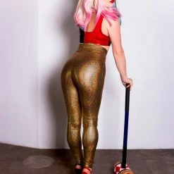 The Sugarpuss Collection Harlequin Highwaisted Slim Fit Pants In Gold Metallic Stripes