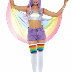 Leg Avenue Thigh High Socks With Rainbow Stripes In White Rollergirls And Disco Babes