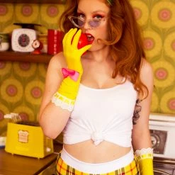 The Sugarpuss Collection Modern Plaids Plaid Cheeky Shorts In Yellow