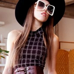 The Sugarpuss Collection Oversized Square 70s Ombre Sunglasses With Lightning Frame 70s Bells & Retro Tops