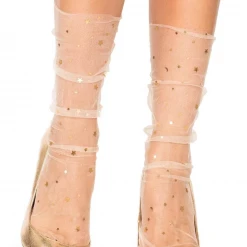 Leg Avenue Tulle Anklet Socks With Stars And Moon In Gold Sock Obsession