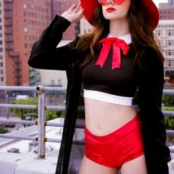 The Sugarpuss Collection Red Metallic Velvet Cheeky Shorts Shorts & Pin-Up Bottoms