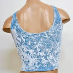 The Sugarpuss Collection Pastel Cupcake Crushed Velvet Crop Tank In Baby Blue