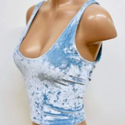 The Sugarpuss Collection Pastel Cupcake Crushed Velvet Crop Tank In Baby Blue