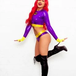 The Sugarpuss Collection Purple Bat Hero Costume Set With Long Sleeve Top And Lowrise Bottoms Costumes