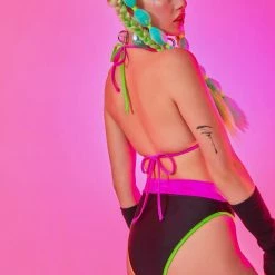 The Sugarpuss Collection Neon Trim Bikini With Triangle Top And Highcut Cheeky Bottoms Neons!