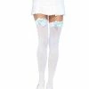 Leg Avenue Opaque Thigh High Stockings In White With Blue Bows