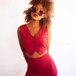 The Sugarpuss Collection 70s Bells & Retro Tops Highwaist Bell Bottoms In Burgundy