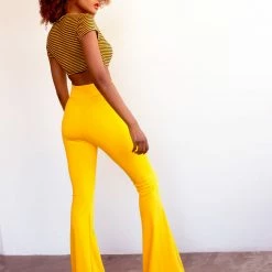 The Sugarpuss Collection Highwaist Bell Bottoms In Yellow 70s Bells & Retro Tops
