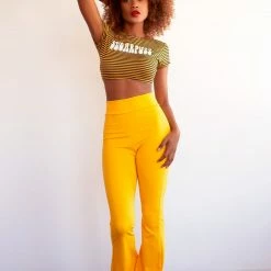 The Sugarpuss Collection Highwaist Bell Bottoms In Yellow 70s Bells & Retro Tops