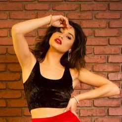 The Sugarpuss Collection Crushed Velvet Crop Tank In Black