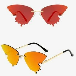 The Sugarpuss Collection 70s Bells & Retro Tops Butterfly Reflective Glasses In Orange And Red