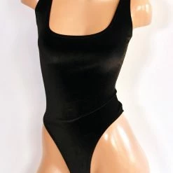 The Sugarpuss Collection Plush Velvet Highcut Scoopneck Bodysuit In Black Lush Velvets