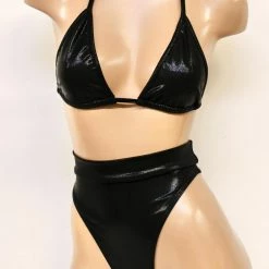 The Sugarpuss Collection Oil Slick & Dark Metallic Swim Hologram Highcut Triangle Bikini In Black