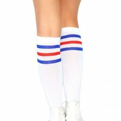 Leg Avenue Rollergirls And Disco Babes Athletic Knee High Striped Tube Socks In Blue And Red 9 Leg Avenue Rollergirls And Disco Babes Athletic Knee High Striped Tube Socks In Blue And Red