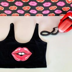 The Sugarpuss Collection Lips Crop Tank In Black With Neon Pink Lips Rollergirls And Disco Babes 12 The Sugarpuss Collection Lips Crop Tank In Black With Neon Pink Lips Rollergirls And Disco Babes