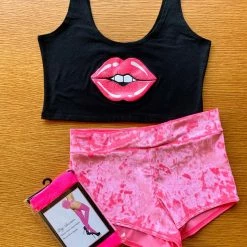 The Sugarpuss Collection Lips Crop Tank In Black With Neon Pink Lips Rollergirls And Disco Babes 11 The Sugarpuss Collection Lips Crop Tank In Black With Neon Pink Lips Rollergirls And Disco Babes