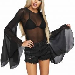 The Sugarpuss Collection Mesh Bell Sleeve Bodysuit In Black 8 The Sugarpuss Collection Mesh Bell Sleeve Bodysuit In Black