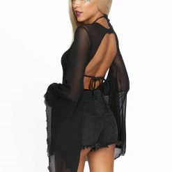 The Sugarpuss Collection Mesh Bell Sleeve Bodysuit In Black 9 The Sugarpuss Collection Mesh Bell Sleeve Bodysuit In Black