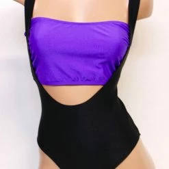 The Sugarpuss Collection Suspender Swimsuit With Rioback In Black 80s With A Pop! Swim