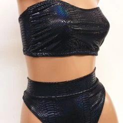 The Sugarpuss Collection Hologram Highcut Bandeau Bikini In Black Snakeskin 6 The Sugarpuss Collection Hologram Highcut Bandeau Bikini In Black Snakeskin