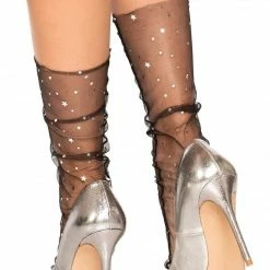 Leg Avenue Tulle Anklet Socks With Stars And Moon In Black Sock Obsession