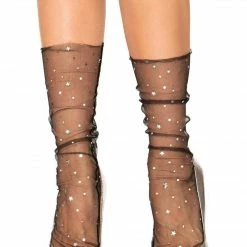 Leg Avenue Tulle Anklet Socks With Stars And Moon In Black Sock Obsession