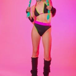 The Sugarpuss Collection Neon Trim Bikini With Triangle Top And Highcut Cheeky Bottoms Neons!