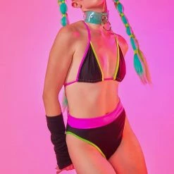 The Sugarpuss Collection Neon Trim Bikini With Triangle Top And Highcut Cheeky Bottoms Neons!