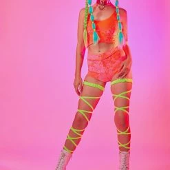 The Sugarpuss Collection Neon Crushed Velvet Crop Tank In Coral Neons!