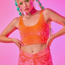 The Sugarpuss Collection Neon Crushed Velvet Crop Tank In Coral Neons!