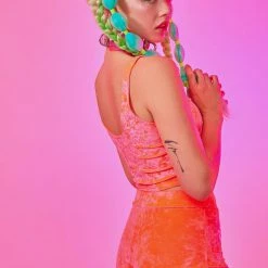 The Sugarpuss Collection Neon Crushed Velvet Crop Tank In Coral Neons!