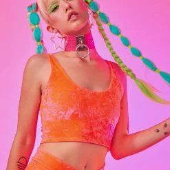 The Sugarpuss Collection Neon Crushed Velvet Crop Tank In Coral Neons!