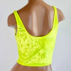 The Sugarpuss Collection Neon Crushed Velvet Crop Tank In Yellow Neons!
