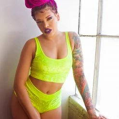 The Sugarpuss Collection Neon Crushed Velvet Crop Tank In Yellow Neons!