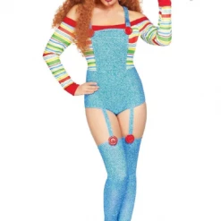 The Sugarpuss Collection Sales Shop 7 Leg Avenue Costumes KILLER DOLL COSTUME, Long Sleeve Stripe Top, Pin-Up Overalls Suit, Doll Cosplay Costume
