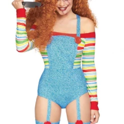 Leg Avenue Costumes KILLER DOLL COSTUME, Long Sleeve Stripe Top, Pin-Up Overalls Suit, Doll Cosplay Costume