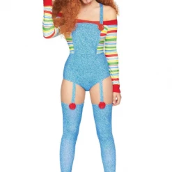 Leg Avenue Costumes KILLER DOLL COSTUME, Long Sleeve Stripe Top, Pin-Up Overalls Suit, Doll Cosplay Costume
