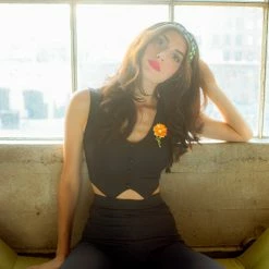 The Sugarpuss Collection Retro Vest Top In Black 70s Bells & Retro Tops