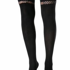 Leg Avenue Sheer, Mesh And Fishnet Faux Thigh High Stockings With Fishnet In Black