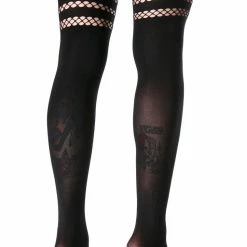 Leg Avenue Sheer, Mesh And Fishnet Faux Thigh High Stockings With Fishnet In Black