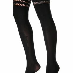 Leg Avenue Sheer, Mesh And Fishnet Faux Thigh High Stockings With Fishnet In Black