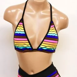 The Sugarpuss Collection Rollergirls And Disco Babes 80s Rainbow Triangle Bikini Top