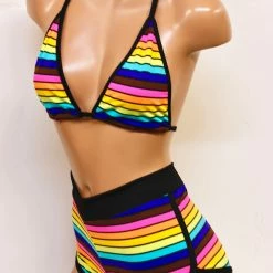 The Sugarpuss Collection Rollergirls And Disco Babes 80s Rainbow Triangle Bikini Top